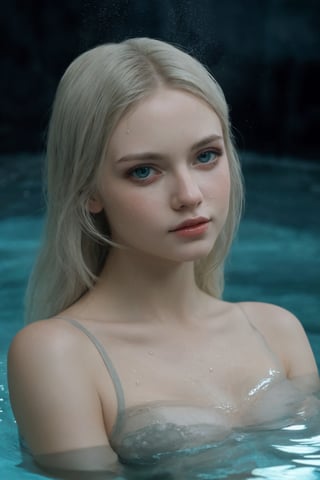 Vodyanitsa is a resident of rivers and other pools, Slavic mythology, beautiful, forever young girls, like mermaids. They have pale skin and hair with a greenish tint, a wet transparent long shirt, mill whirlpools,(detail), (complex), ( 8k), (perfect detail for the eyes), best quality, masterpiece, darkness, atmosphere