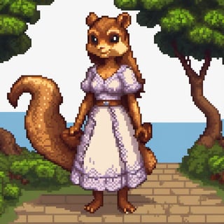 pixel art, semi-realistic cartoon female squirel wearing summer_dress with psychic_powers.