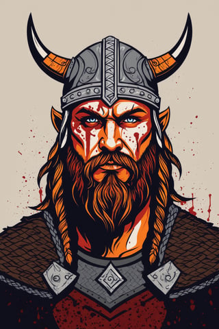 AiArtV, Flat Illustration, Vector Illustration, viking warrior, man, warrior face paintings and blood, detailed eyes, professional, portrait