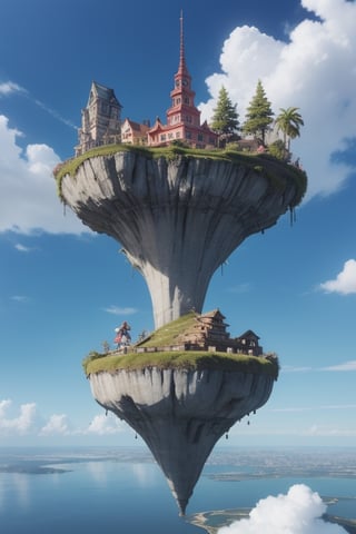 Generate a 3D anime-style scene of two best friends exploring a whimsical, floating island in the sky, connected by a network of bridges