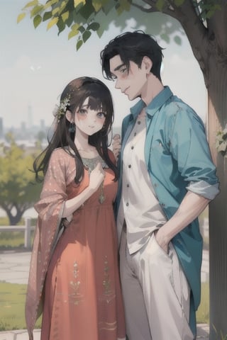 nature background, an adorable couple,wearing wrenchpjbss