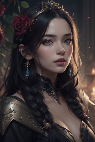 a close up of a woman with long hair and roses, beautiful fantasy art portrait, beautiful fantasy portrait, beautiful digital artwork, fantasy art portrait, beautiful digital art, gorgeous digital art, beautiful gorgeous digital art, beautiful digital illustration, artgerm portrait, beautiful art uhd 4 k, beautiful fantasy art, in the art style of bowater, fantasy portrait art