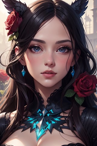 a close up of a woman with long hair and roses, beautiful fantasy art portrait, beautiful fantasy portrait, beautiful digital artwork, fantasy art portrait, beautiful digital art, gorgeous digital art, beautiful gorgeous digital art, beautiful digital illustration, artgerm portrait, beautiful art uhd 4 k, beautiful fantasy art, in the art style of bowater, fantasy portrait art