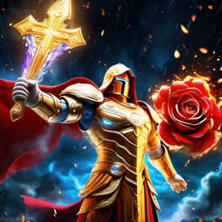 Realistic
Description of a [WHITE WARRIOR Henry with WHITE wings] muscular arms, very muscular and very detailed, dressed in a golden full body armor filled with red roses, helmet on his head, bright blue electricity running through his body, golden armor and Medallion of the letter H completely white on the chest, red metal gloves with long sharp blades, transparent swords held in both hands. (metal sword with transparent fire blade), hdr, 8k, subsurface scattering, specular light, high resolution, octane rendering, big money field background, 4 WINGS OF ANGEL, (4 WINGS OF ANGEL), fire sword transparent, background of field of GOLDEN WHEAT and red ROSES, medallion with the letter H on the chest, WHITE Henry, muscular arms, background Rain of gold coins and dollar bills, (GOOD LUCK) fire sword H, shield H , pendant of the letter H, medallion of the letter H on the uniform, hypermuscle, blessing of GOD almighty and JESUS ​​and THE HOLY SPIRIT, pendant of letter H on the chest, helmet that covers his face, HENRY the mascot of JESUS, helmet that covers your face,fire element,more detail XL