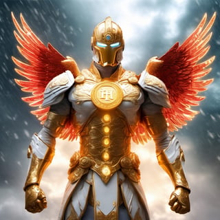 Realistic
FULL BODY IMAGE, Description of a [WHITE WARRIOR Henry with WHITE wings] muscular arms, very muscular and very detailed, dressed in a golden full body armor filled with red roses, helmet on his head, bright blue electricity running through his body, golden armor and completely white Letter H Medallion on the chest, red metal gloves with long sharp blades, transparent swords held with both hands. (metal sword with transparent fire blade), hdr, 8k, subsurface scattering, specular light, high resolution, octane rendering, big money field background, 4 WINGS OF ANGEL, (4 WINGS OF ANGEL), fire sword transparent, background of field of GOLDEN WHEAT and red ROSES, medallion with the letter H on the chest, WHITE Henry, muscular arms, background Rain of gold coins and dollar bills, (GOOD LUCK) fire sword H, shield H , pendant of the letter H, medallion of the letter H on the uniform, hypermuscle, blessing of GOD almighty and JESUS ​​and THE HOLY SPIRIT, pendant of letter H on the chest, helmet that covers his face, HENRY the mascot of JESUS, BODY COMPLETE, helmet that covers your ENTIRE face, FULL BODY IMAGE