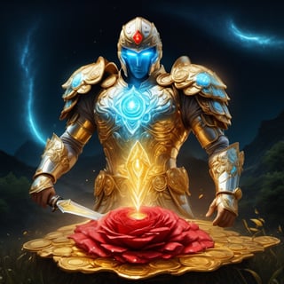 Realistic
Description of a [WHITE WARRIOR Henry with WHITE wings] muscular arms, very muscular and very detailed, dressed in a full body golden armor filled with red roses with ELECTRIC LIGHTS all over his body, blue glowing electricity running through his body, golden armor and complete white, letter H medallion on his chest, red metal gloves with long sharp blades, transparent swords held in both hands. (metal sword with transparent fire blade), hdr, 8k, subsurface scattering, specular light, high resolution, octane rendering, big money field background,4 WINGS OF ANGEL,(4 WINGS OF ANGEL), fire sword transparent, background of field of GOLDEN WHEAT and red ROSES, medallion with the letter H on the chest, WHITE Henry, muscular arms, background Rain of gold coins and dollar bills, (GOOD LUCK) fire sword H, shield H, pendant letter H, letter H medallion on the uniform, hypermuscle, cat, blessing of GOD almighty and JESUS ​​and THE HOLY SPIRIT, letter H pendant on his chest, helmet that covers his face, white mask that covers the face and leaves visible eyes,Stylish