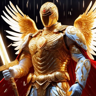 Realistic
Description of a [WHITE WARRIOR Henry with WHITE wings] muscular arms, very muscular and very detailed, dressed in a full body golden armor filled with red roses with ELECTRIC LIGHTS all over his body, blue glowing electricity running through his body, golden armor and complete white, letter H medallion on his chest, red metal gloves with long sharp blades, transparent swords held in both hands. (metal sword with transparent fire blade), hdr, 8k, subsurface scattering, specular light, high resolution, octane rendering, big money field background,4 WINGS OF ANGEL,(4 WINGS OF ANGEL), fire sword transparent, background of field of GOLDEN WHEAT and red ROSES, medallion with the letter H on the chest, WHITE Henry, muscular arms, background Rain of gold coins and dollar bills, (GOOD LUCK) fire sword H, shield H, pendant letter H, letter H medallion on the uniform, hypermuscle, cat, blessing of GOD almighty and JESUS ​​and THE HOLY SPIRIT, letter H pendant on his chest, white mask that covers the face and leaves the eyes visible