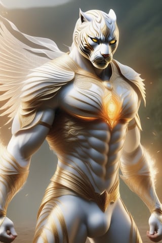 Realistic
Description of a [Male WHITE TIGER Human with WHITE wings] very muscular arms, very muscular legs, dressed in golden full body armor, bright electricity running through his body, full armor, letter medallion. H, metal gloves with long, sharp blades, swords on the arms. , (metal sword with transparent fire blade). in right hand, full body, hdr, 8k, subsurface scattering, specular light, high resolution, octane rendering, field background, ANGEL WINGS,(ANGEL WINGS), transparent fire sword, golden field background with ROSES red, fire whip in his left hand, fire element, armor that protects the entire body, (male HUMAN TIGER) fire element, fire sword, golden armor, tiger face, very muscular body, muscular body,skin white,very muscular giant,
TIGER face.GIANT MUSCLE,
TIGER face,