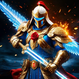 Realistic
Description of a [WHITE WARRIOR Henry with WHITE wings] muscular arms, very muscular and very detailed, dressed in a golden full body armor filled with red roses, helmet on his head, bright blue electricity running through his body, golden armor and Medallion of the letter H completely white on the chest, red metal gloves with long sharp blades, transparent swords held in both hands. (metal sword with transparent fire blade), hdr, 8k, subsurface scattering, specular light, high resolution, octane rendering, big money field background, 4 WINGS OF ANGEL, (4 WINGS OF ANGEL), fire sword transparent, background of field of GOLDEN WHEAT and red ROSES, medallion with the letter H on the chest, WHITE Henry, muscular arms, background Rain of gold coins and dollar bills, (GOOD LUCK) fire sword H, shield H , pendant of the letter H, medallion of the letter H on the uniform, hypermuscle, blessing of GOD almighty and JESUS ​​and THE HOLY SPIRIT, pendant of letter H on the chest, helmet that covers his face, HENRY the mascot of JESUS, helmet that covers your face,fire element,more detail XL