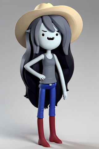 3d model style image of Marceline from Adventure Time cartoon show,open_mouth,no_nose,wearing a cowboy outfit,grey skin color