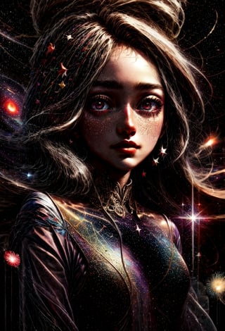 star girl, star light, shinning, cosmos, mosaic, art, creation ,High detailed 