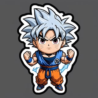  sticker, cartoon,outlines ,cute little ultra instinct goku, chibi, white background