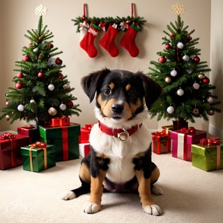 happy puppy christmas scene