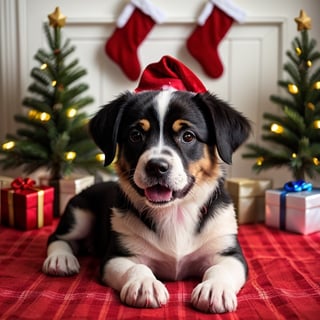 happy puppy christmas scene