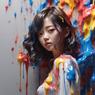 dripping paint,abstract,1 Korean girl, (((masterpiece))), best quality,ultra-detailed, 8k, wallpaper, extremely delicate and beautiful, highresolution, ray tracing, best shadow, (realistic, photorealistic:1.37),professional lighting, photon mapping, radiosity, physically-based rendering