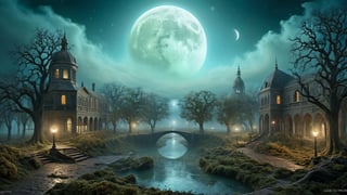 hyper detailed masterpiece, dynamic realistic digital art, awesome quality,neglected court,woven moon,deceptive euphoric landscape fog,consciousness merge, Sooty,eerie,innate,hostile,zealotical,greg rutkowski