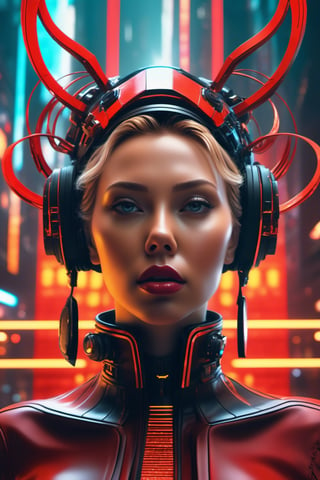 Scarlett Johansson, A intricate close up portrait of a beautiful, neonpunk dystopian SEXY girl , dramatic glitter makeup, Space HELM futuristic lenses art by wlop, Ismail Inceoglu, bagshaw and artgerm, high rossdraws, guweiz and wlop and ilya kuvshinov, makoto shinkai, dynamic, rim light, intricate, sharpened, highest resolution, 8k, octane render, unreal engine, colorful, red and black silk, black lashes background, urban cyberpunk asian city, beautiful scene