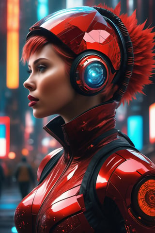 Scarlett Johansson, full body, A intricate close up portrait of a beautiful, neonpunk dystopian SEXY girl , dramatic glitter makeup, Space HELM futuristic lenses art by wlop, Ismail Inceoglu, bagshaw and artgerm, high rossdraws, guweiz and wlop and ilya kuvshinov, makoto shinkai, dynamic, rim light, intricate, sharpened, highest resolution, 8k, octane render, unreal engine, colorful, red and black silk, black lashes background, urban cyberpunk asian city, beautiful scene