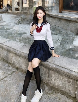 (Best quality,  8k,  32k,  Masterpiece,  UHD:1.2),  Photo of Pretty korean woman,  1girl,  (medium-short dark brown hair),  double eyelid,  medium breasts,  breast cleavage,  beautiful legs,  tall stature,  gorgeous royal tight dress, standing on roof of castle, necklace,  enchanting smile,  full body composition shot,  huge castle,  gorgeous,  stunningly beautiful face,  look at viewer,  depth of field,  photon mapping,  ray tracing,  detailed dark brown eyes,  detailed facial,  detailed real skin texture,  detailed fabric rendering,  detailed details,asian girl,dream_girl