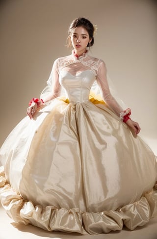 30 yo beautiful korea woma,  (see through ruffled long bouffant sleeves jabot blouse),perfect round fake 32DD breasts, masterpiece,stunning,amazing, best quality,highly detailed,Enhance,(PnMakeEnh),  (micro mini skirt), high heel. big long earrings,  (((dominatrix girl))), quinceanera dress, ((blonde ginger hair in updo)), ((Hourglass Body)),(((see through Crinoline Dress:1.5)))