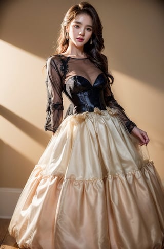 30 yo beautiful korea woma,  (see through ruffled long bouffant sleeves jabot blouse),perfect round fake 32DD breasts, masterpiece,stunning,amazing, best quality,highly detailed,Enhance,(PnMakeEnh),  (((micro mini skirt))), high heel. ((big long earrings)),  (((dominatrix girl))), transparent quinceanera dress, ((blonde ginger hair in updo)), (((femdom style)))
,  ((Hourglass Body)),(((see through Crinoline Dress:1.5))), (NSFW pose:1.2),sexy corset , (((dominatrix pose)))