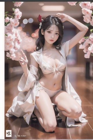 Realistic upper body, Geisha style､blue eyes, slim body, big breasts, correct anatomy, detailed chest, slim thighs, slim legs, small hips, small head, soft and light skin, full body, full length, detailed Yakuza costume, bundled YakuzaTattoo, ellafreya,schmizu