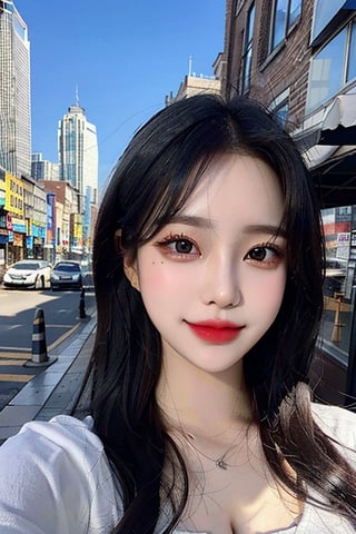 realistic,Korean,4K,female,detailed,Detailedeyes,brown_eyes,(clothing),korean_text,city