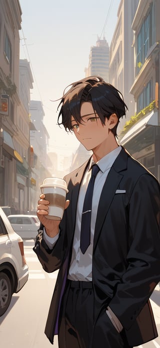 Score_9, Score_8_up, Score_7_up, Score_6_up, Score_5_up, Score_4_up,

1boy black hair, a very handsome man, wearing a black suit,day, sunrice, city, modern city, man crossing the street in the pedestrian zone, holding a cup of coffee in one hand and a cell phone in the other, distracted, ciel_phantomhive,jaeggernawt,perfect finger,more detail XL
