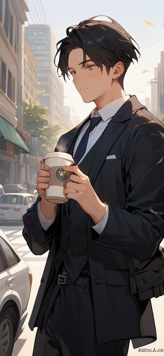 Score_9, Score_8_up, Score_7_up, Score_6_up, Score_5_up, Score_4_up,

1boy black hair, a very handsome man, wearing a black suit,day, sunrice, city, modern city, man crossing the street in the pedestrian zone, holding a cup of coffee in one hand and a cell phone in the other, distracted, ciel_phantomhive,jaeggernawt,perfect finger,more detail XL