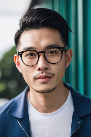 Asian man ,glasses , stubble, 
