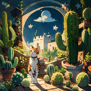 Scenery with a cat, cactus, and the little prince