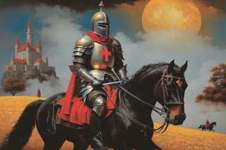 Medieval mythology: legendary in medieval lore, the enigmatic Black Knight embodies mystery, formidable prowess, and a guardian's unwavering commitment in timeless tales.,DonMM4g1cXL ,aw0k euphoric style, in the style of esao andrews,esao andrews style