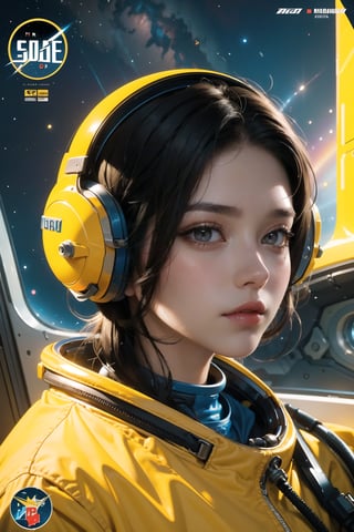 retro futurism, female astronaut, vintage comic style, detailed illustration, vibrant colors, space helmet, yellow and blue spacesuit, detailed background, 80s sci-fi aesthetics, expressive face, retro science fiction art, futuristic tech, adventure, exploration, comic book cover, artistic, highly detailed