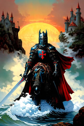 Medieval mythology: legendary in medieval lore, the enigmatic Black Knight embodies mystery, formidable prowess, and a guardian's unwavering commitment in timeless tales.,DonMM4g1cXL ,aw0k euphoric style, in the style of esao andrews