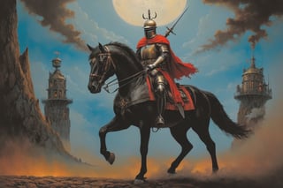 (Beksinski style:1.5), abstract, (battle scene:1.6), (steam punk:1.5), (surrealism:1.6), Medieval mythology: legendary in medieval lore, the enigmatic Black Knight embodies mystery, formidable prowess, and a guardian's unwavering commitment in timeless tales.,DonMM4g1cXL ,aw0k euphoric style, in the style of esao andrews,esao andrews style