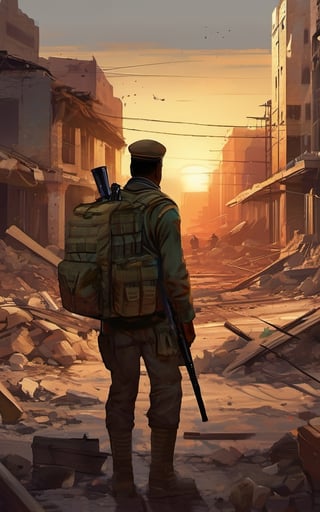 
Victims of war, a war-torn city at dusk, a resilient group of survivors rebuilding, amidst ruins and debris, a somber yet hopeful atmosphere, dim ambient lighting, capturing the essence of resilience and rebuilding, a skilled digital artist, blending realism and stylized elements, digital painting, illustrative style, emotional storytelling, warm color scheme with muted tones, computer graphics with attention to detail, high-quality production, evoking a sense of hope in adversity.