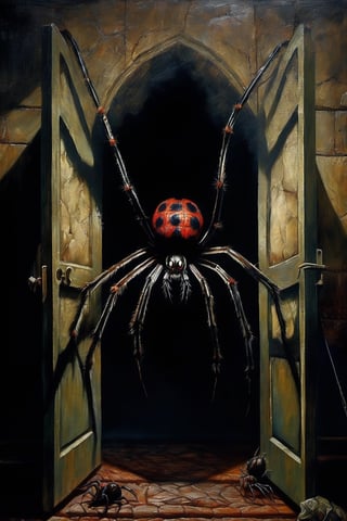 Horror with a spider with a human face, high definition, masterpiece, oil painting, Bezinski style

Subject: A grotesque fusion of spider and human, the spider boasting a human face in a nightmarish amalgamation.

Setting: Within the dimly lit, desolate chambers of an abandoned mansion, casting eerie shadows on the walls.

Action: The spider with a human face menacingly crawls, its distorted limbs reaching out, evoking a sense of terror.

Context: In a world where the boundaries between species blur, this arachnid-human hybrid emerges as a nightmare, a result of forbidden experiments gone awry.

Environment: The atmosphere is heavy with an otherworldly aura, as if the air itself recoils from the unnatural presence.

Lighting: Harsh and surreal lighting casts sharp contrasts, accentuating the unsettling features of the spider-human hybrid.

Artist: Inspired by the macabre genius Zdzisław Beksiński, known for his nightmarish and surreal artworks.

Style: Oil painting with meticulous attention to detail, capturing the grotesque beauty in a hauntingly realistic manner.

Medium: Utilizing traditional oil painting techniques to bring out the texture and depth in the monstrous creation.

Type: A high-definition masterpiece, showcasing the horror in every brushstroke.

Color Scheme: Dark and desaturated tones dominate, with occasional bursts of sickly greens and unsettling purples, enhancing the nightmarish ambiance.

Computer Graphics: None, relying solely on the artist's hand to convey the terror in a traditional artistic form.

Quality: A top-tier artwork with an emphasis on realism and the ability to evoke visceral fear.

Positive Prompt: Cinematic film still, intense chiaroscuro lighting, close-up of the spider-human hybrid in a decrepit mansion, capturing the horror in every detail, Zdzisław Beksiński-inspired masterpiece, oil painting, high definition, detailed texture, dark and surreal color palette, traditional art medium, hauntingly realistic portrayal.,darkart