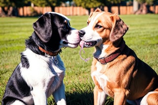 
background is grass,
baby dog, (they is kissing each other:1.3), one dogwas smile, another dogwas angry, one dogwas putted a vine into  another s mouth,