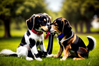 
background is grass,
baby dog, (they is kissing each other:1.3), one dogwas smile, another dogwas angry, one dogwas putted a vine into  another s mouth,