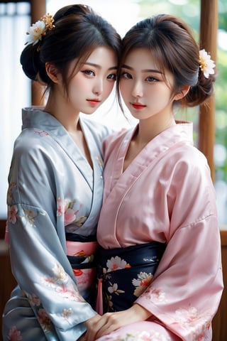 two Japanese lesbian girls having sex in kimonos, sexual poses, semi-naked, nude masturbating and licking each other, masterpiece, best quality, realistic, ultra highres, depth of field, (detailed face:1.2), (detailed eyes:1.2), (detailed background), (masterpiece:1.2), (ultra detailed), (best quality), intricate, comprehensive cinematic, photography, (gradients), colorful, seductive, visual key, shiny skin,photorealistic skin,hubgwomen, Close-up Pussy