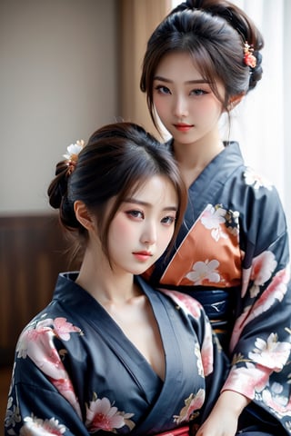 two Japanese lesbian girls having sex in kimonos, sexual poses, semi-naked, masturbating and licking each other, masterpiece, best quality, realistic, ultra highres, depth of field, (detailed face:1.2), (detailed eyes:1.2), (detailed background), (masterpiece:1.2), (ultra detailed), (best quality), intricate, comprehensive cinematic, photography, (gradients), colorful, seductive, visual key, shiny skin,photorealistic skin,hubgwomen, Close-up Pussy