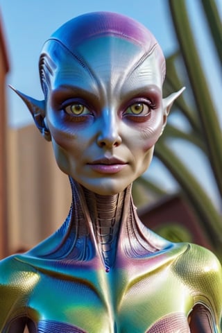 A beautiful female alien in a park, full body, best quality, amazing quality, very aesthetic, absurdres,perfect eyes, 