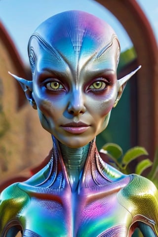 A beautiful female alien in a park, full body, best quality, amazing quality, very aesthetic, absurdres,perfect eyes, 