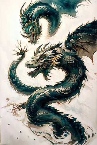 EpicArt, a hidden dragon, Chinese ink paint,water inkSpot,White and white,Chinese style