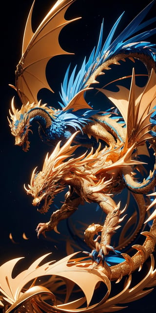 A mesmerizing and visually stunning fractal artwork featuring a golden dragon figure, created by a renowned artist, showcasing intricate details and vibrant colors. Official art quality with a strong aesthetic appeal. High resolution rendering in 4K