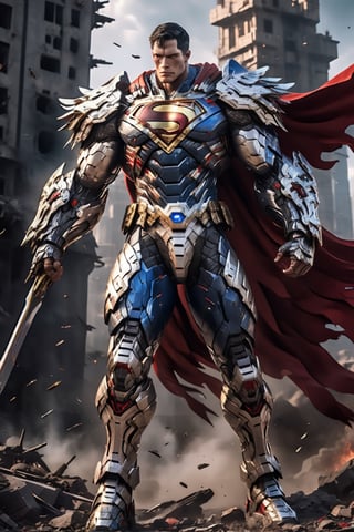 ultra hyper detailed, hyper Realistic Medieval  cyborg animal､high-tech cyborg white eagle superman､Medieval style red and blue plate Armor, very muscular build
DESTROYed Skyscraper,Monster