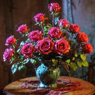 vase of roses, madgod,madgod