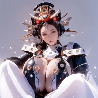 (masterpiece), science fiction, city, scenery, whole body, 1girl, long hair, ponytail, blond hair color, light blue eyes, mecha headgear, panoramic wide angle, Big Breasts,(gigantic breasts:2.2),Red sci-fi bodysuits color, on a TREADMILL, running,mecha,Spirit Fox Pendant,Rabbit ear,hands on own chest 