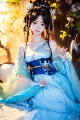 1 girl, beautiful korean girl, looking at viewer, over sized eyes, big eyes, smiling, (masterpiece, top quality, best quality, official art, beautiful and aesthetic:1.2), (1girl), extreme detailed,(abstract, fractal art:1.3),highest detailed, detailed_eyes, light_particles, hanfu,jewelry, sexy, ,red,