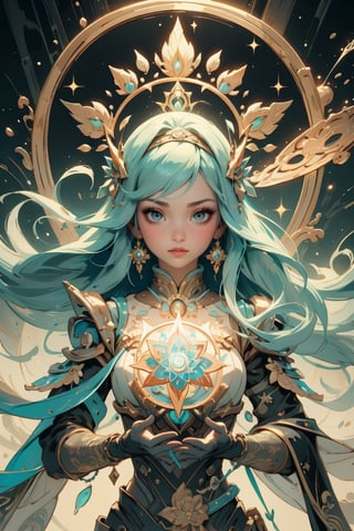 (1girl), (masterpiece, top quality, best quality, official art, beautiful and aesthetic:1.2), extreme detailed,colorful,highest detailed, official art, unity 8k wallpaper, ultra detailed, beautiful and aesthetic, beautiful, masterpiece, best quality, (zentangle, mandala, tangle, entangle) ,holy light,gold foil,gold leaf art,glitter drawing, PerfectNwsjMajicPerfectNwsjMajmagic, psychedelia art, flower, mandala, psychedelic, tapestries, ethereal,goddess_advent,mecha,futureaodai, lightningmagicAI,1 girl,weapon,Realism